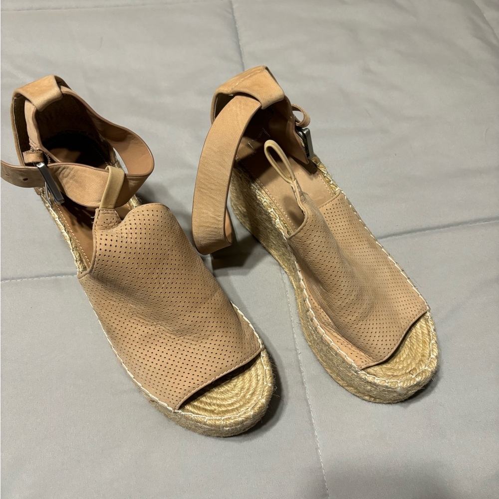 Marc Fisher Tan Espadrille Sandals with Peep-Toe